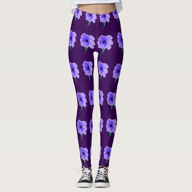 Leggings à fleurs violettes (Devant)