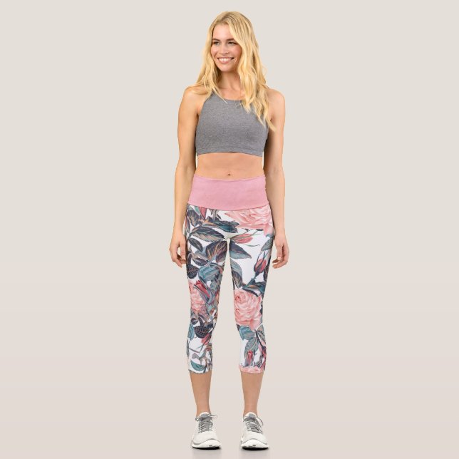 Leggings à la Pêche Florale pour femmes Capri (Recto)