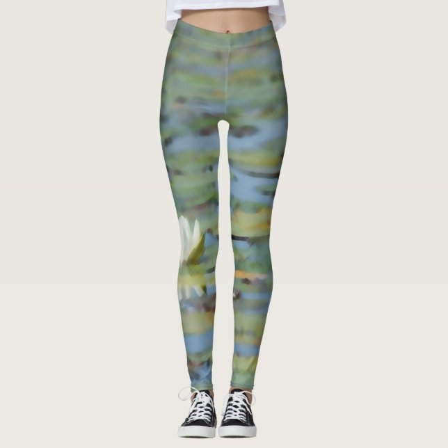 Leggings à l'aquarelle du lac nénuphar (Devant)