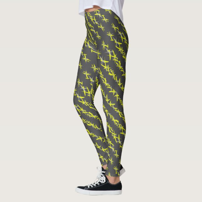 Leggings à motif abstrait jaune gris pastel (Gauche)