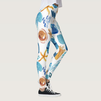 Leggings à motif continu de la vie océanique