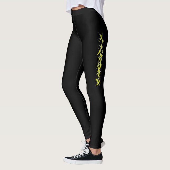 Leggings à motif d'art abstrait jaune gris pastel (Gauche)