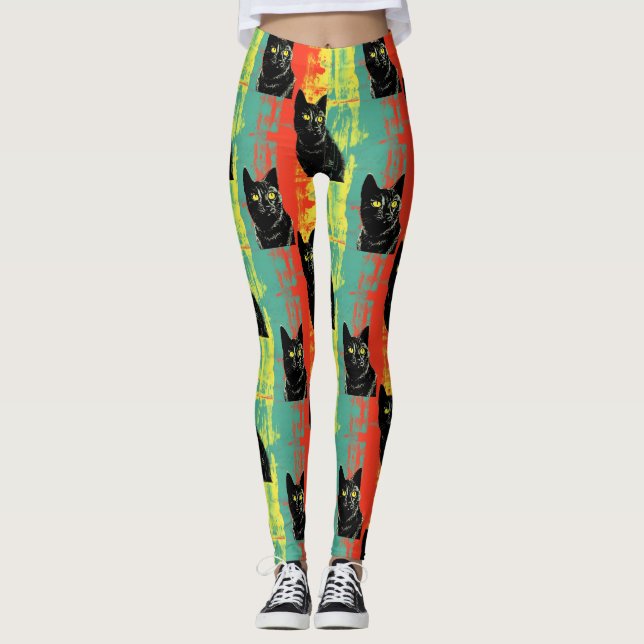Leggings à motif de chat noir rétro (Devant)