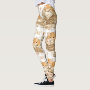 Leggings à motif de chat orange