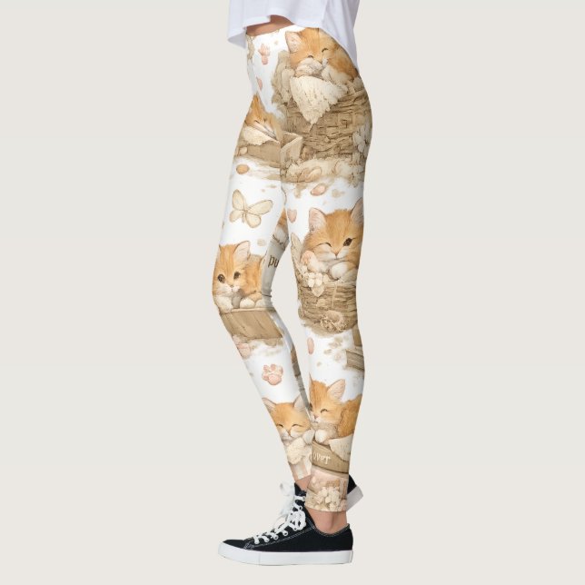 Leggings à motif de chat orange (Gauche)