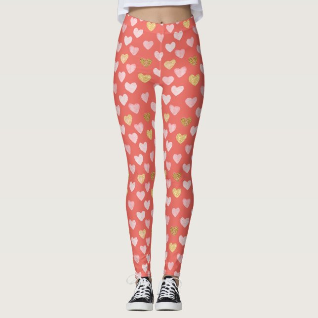 Leggings à motif de coeurs rose or (Devant)