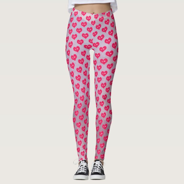 Leggings à motif de cœurs violets roses pour la Sa (Devant)