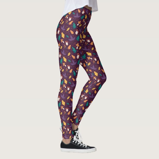 Leggings à motif de feuille de champignon violet é (Droite)