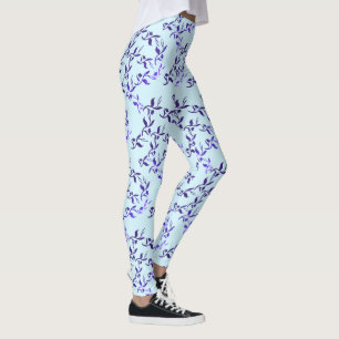 Leggings à motif de feuilles bleu foncé