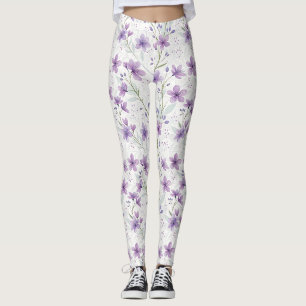 Leggings à motif de fleurs sauvages de lilas à l'a