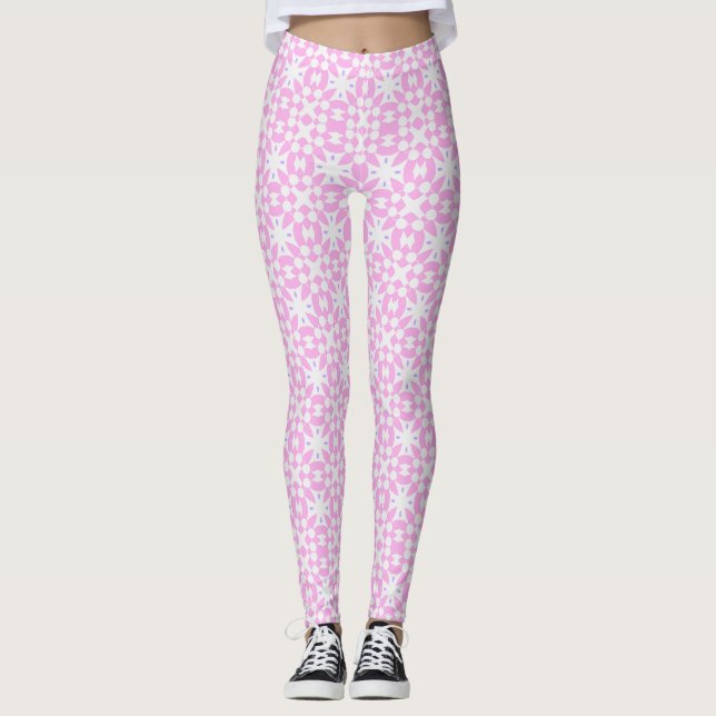 Leggings à motif de marguerite rétro rose (Devant)