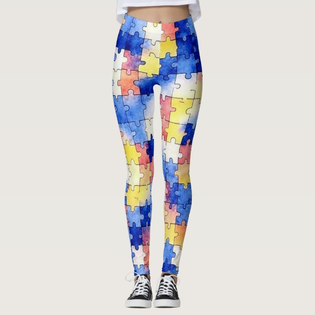 Leggings à motif de pièce de puzzle aquarelle colo (Devant)