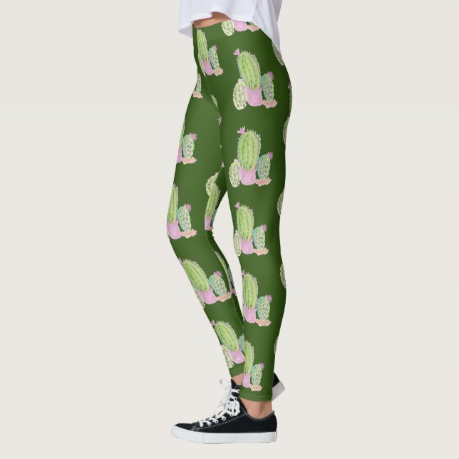 Leggings à motif de plante de cactus à l'aquarelle (Gauche)