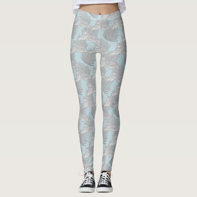 Leggings à motif de tigre de jungle bleu (Devant)