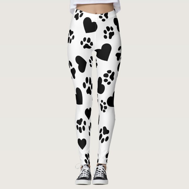 Leggings à motif empreinte de patte de chat noir e (Devant)