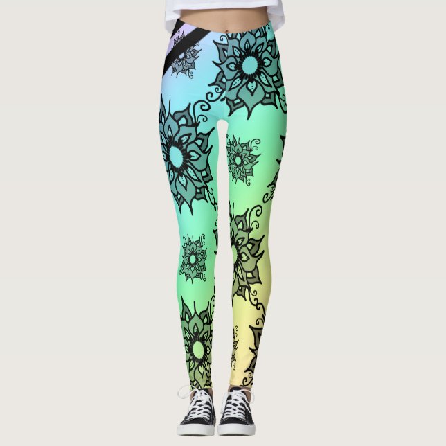 Leggings à motif floral noir pastel (Devant)