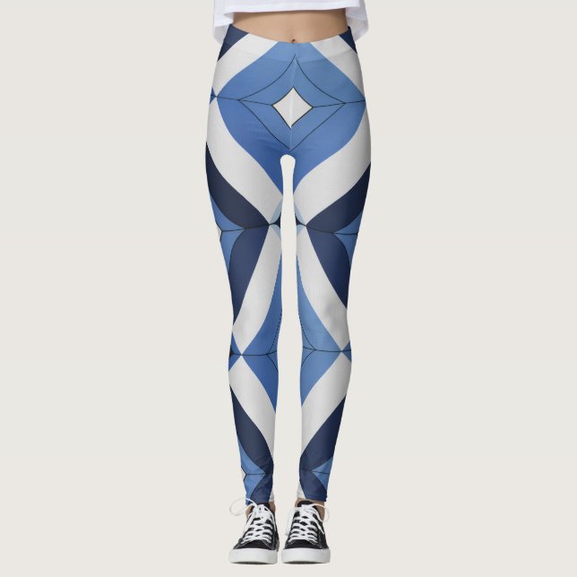 Leggings à motif géométrique bleu (Devant)