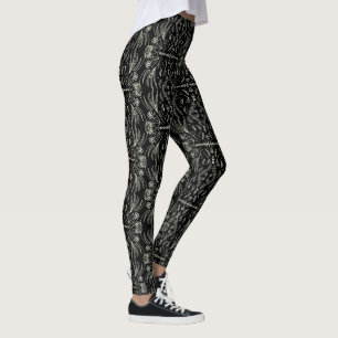 Leggings à motif mandala floral henné noir