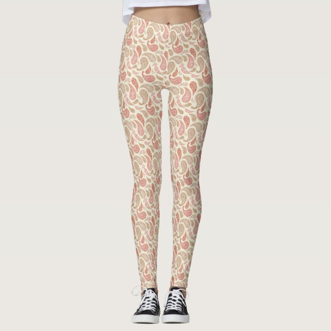 Leggings à motif paisley brun-crème (Devant)