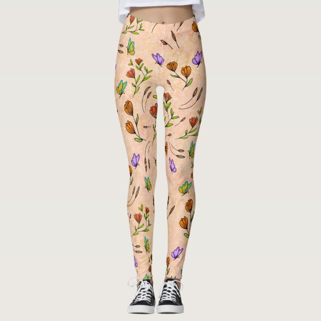 Leggings à motif papillon floral Whimsy Bloom (Devant)