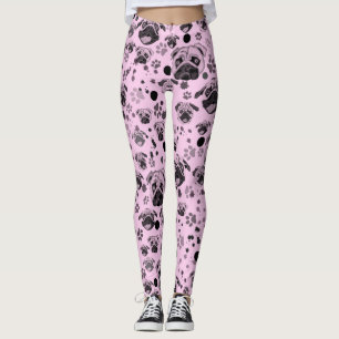 Leggings à motif pug rose