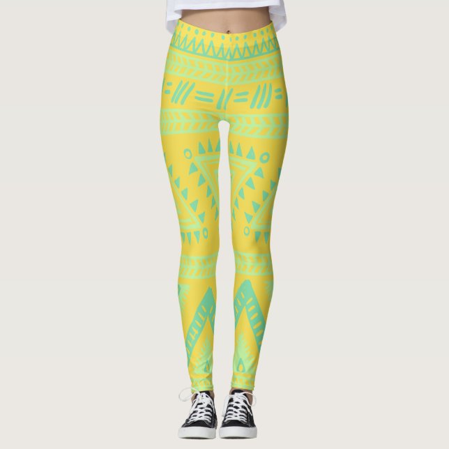 Leggings à motif tribal jaune aqua (Devant)