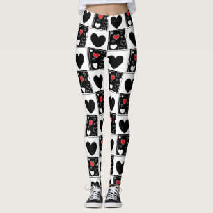 Leggings à motifs de coeur blanc rouge noir