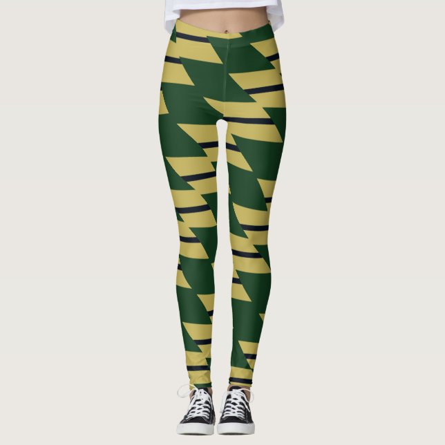 Leggings à motifs géométriques de l'or vert et de  (Devant)