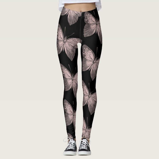 Leggings à papillon rose et noir (Devant)