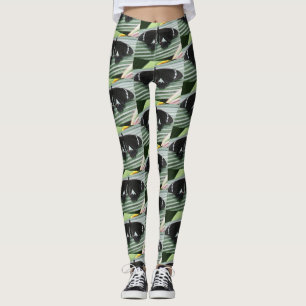 Leggings à papillons tropicaux noirs et blancs