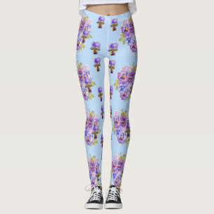 Leggings à points floraux Shabby Chic Blue Pansy
