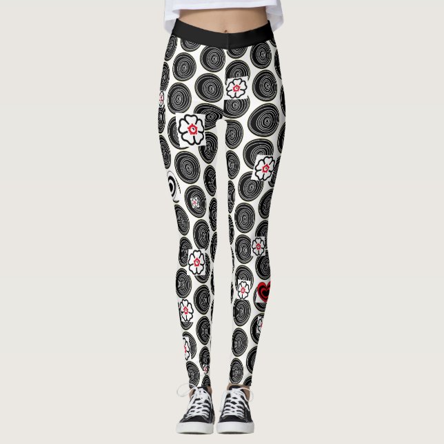 Leggings à points Polka noirs et blancs pour femme (Devant)