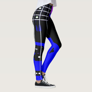Leggings à thème de guitare noir et bleu