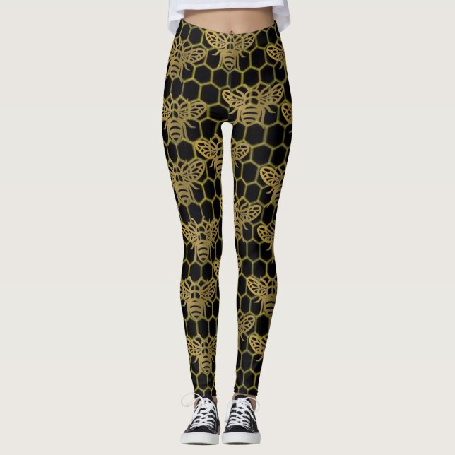 Leggings Abeille d'or noir CBDOilPrincesse  (Devant)
