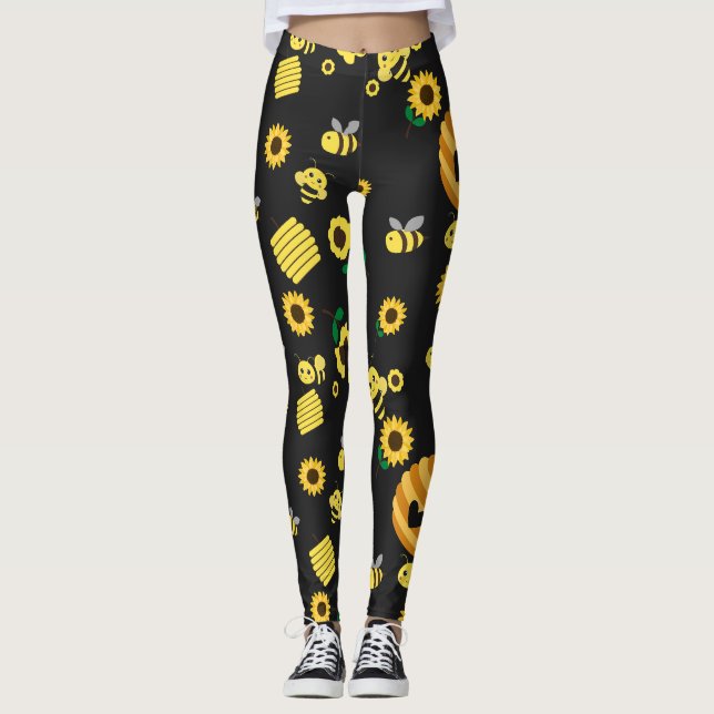 Leggings Abeilles avec ruches et tournesol (Devant)