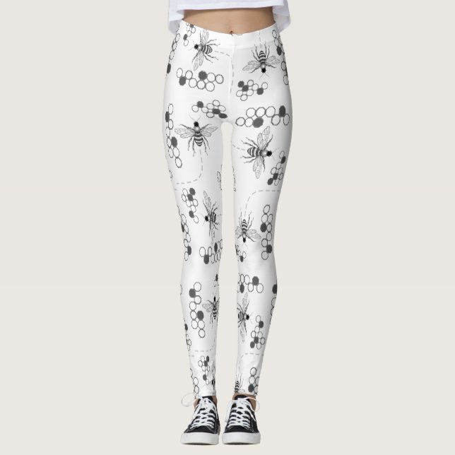 Leggings Abeilles de miel et guêtres noires et blanches de (Devant)