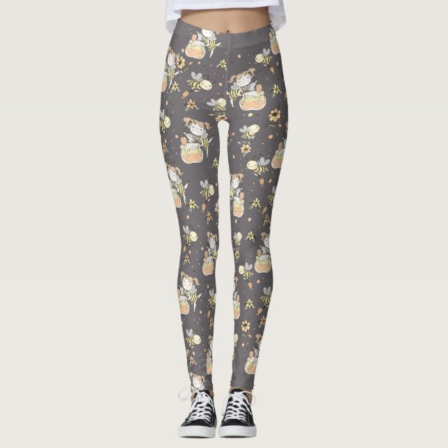 Leggings Abeilles De Miel, Fée & Bébé En Motif Sans Faille (Devant)