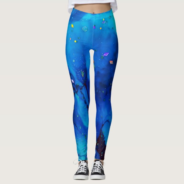 Leggings Abrégé sur encre d'alcool de paysage marin (Devant)