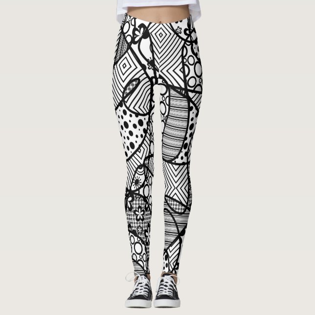 Leggings Abrégé sur génial, Artsy, noir et blanc 4 motif (Devant)