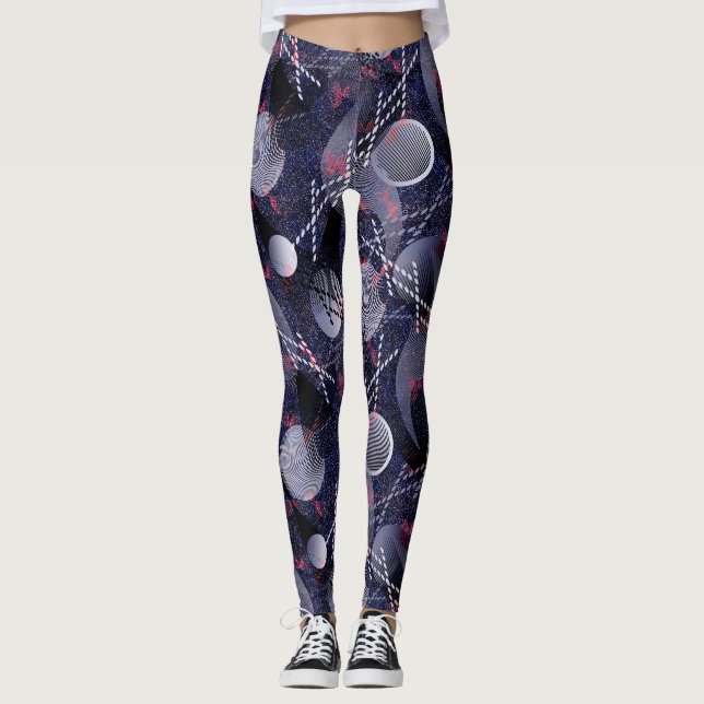 Leggings Abréviation géométrique bleue et rouge. (Devant)