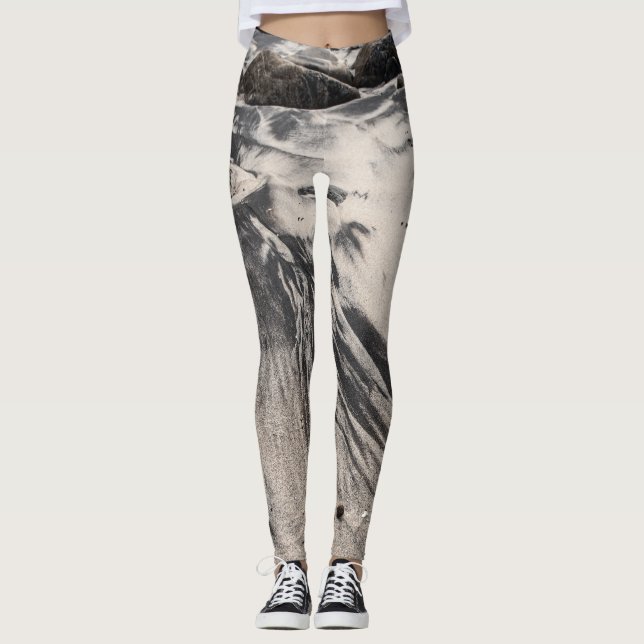 Leggings Abstract Black and White Sand Textures with Rocks  (Devant)