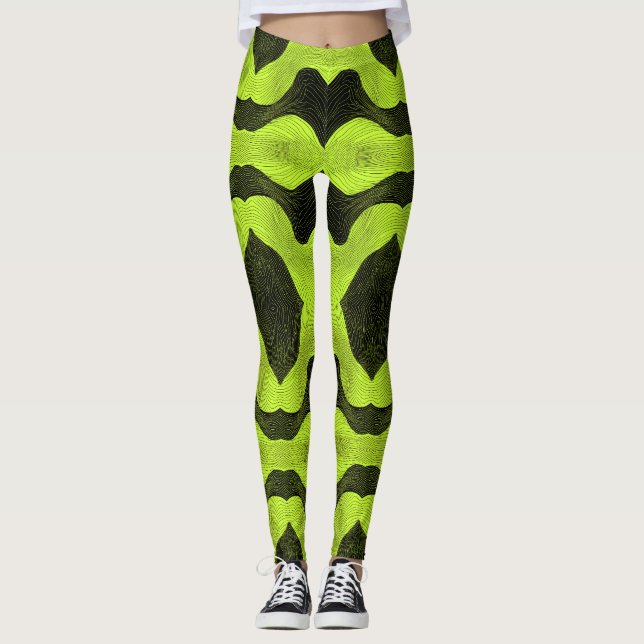 Leggings Abstract Cyber Pattern | Neon Lime & Black (Devant)