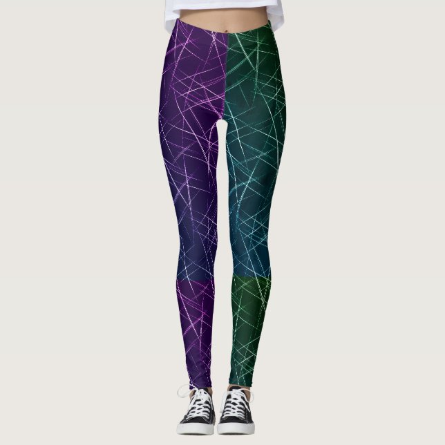 Leggings Abstract Cyber Pattern | Purple & Emerald Grid (Devant)
