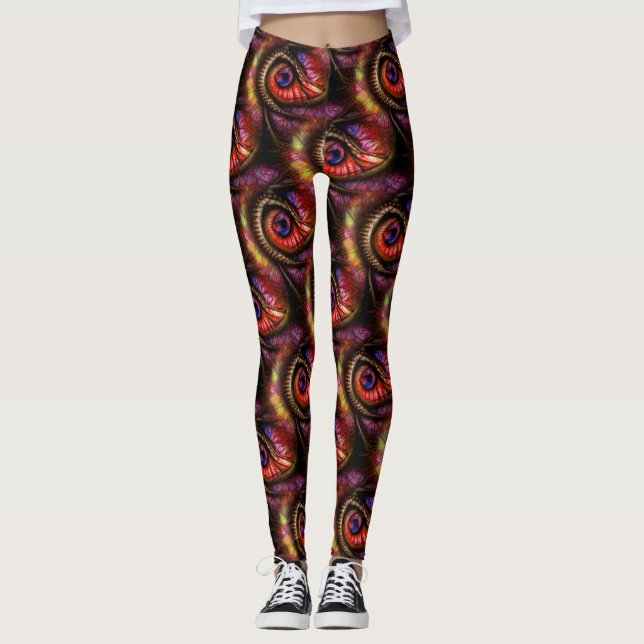 Leggings Abstract eyes in reds and purples (Devant)