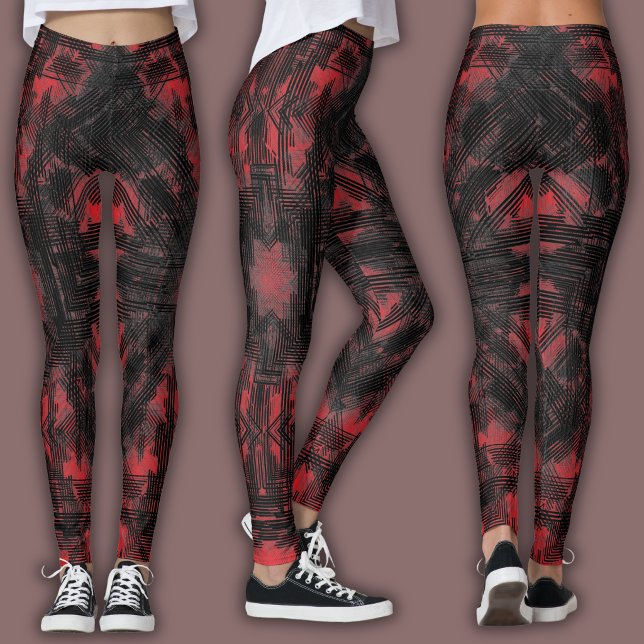 Leggings Abstract Geometric Pattern | Black and Red (Créateur téléchargé)