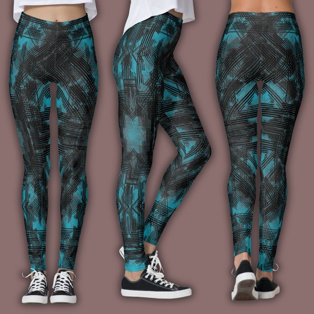 Leggings Abstract Geometric Pattern | Black and Teal (Créateur téléchargé)