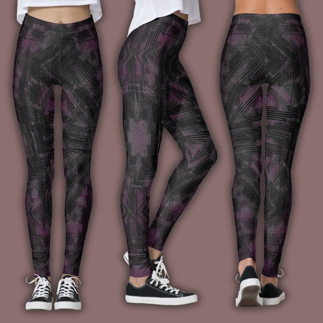 Leggings Abstract Geometric Pattern | Black and Wine (Créateur téléchargé)