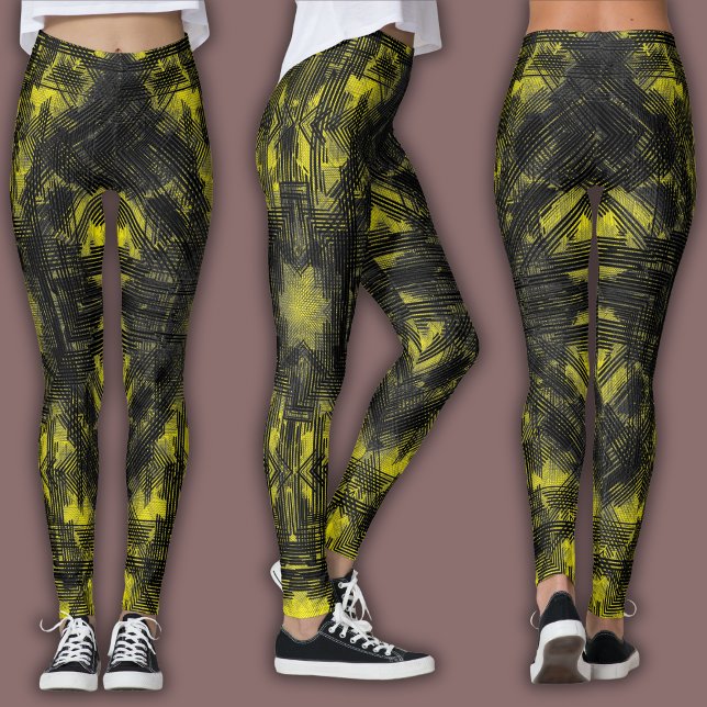 Leggings Abstract Geometric Pattern | Black and Yellow (Créateur téléchargé)