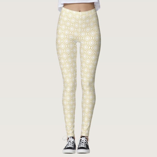 Leggings Abstract geometrical, white and gold (Devant)