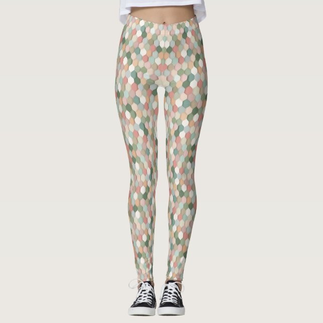 Leggings Abstract Mosaic Pattern | Pastel Honeycomb (Devant)